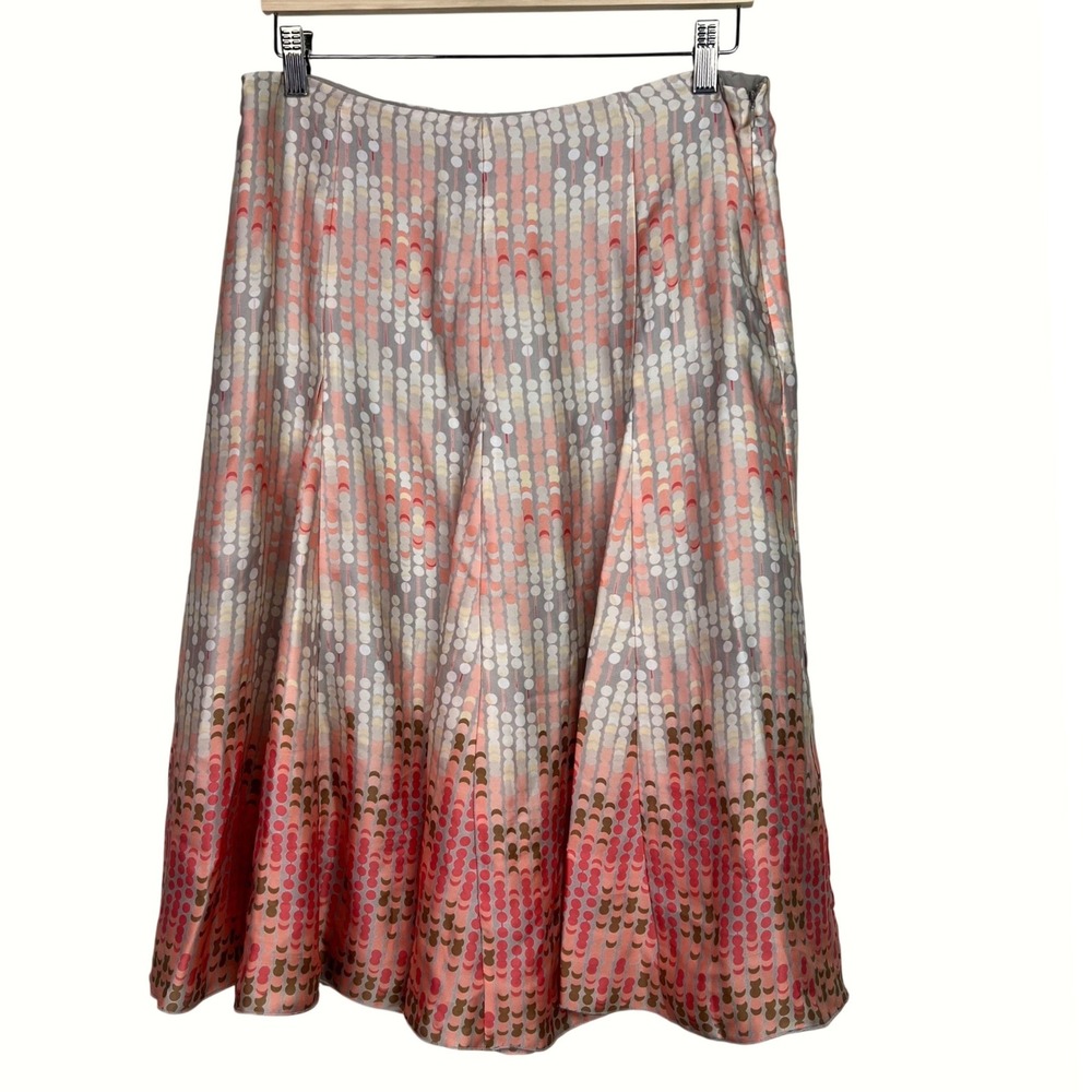 Emma James Pink Orange Geometric Dot‎ Pleated Midi Skirt Womens Size 8 Y2k 90s